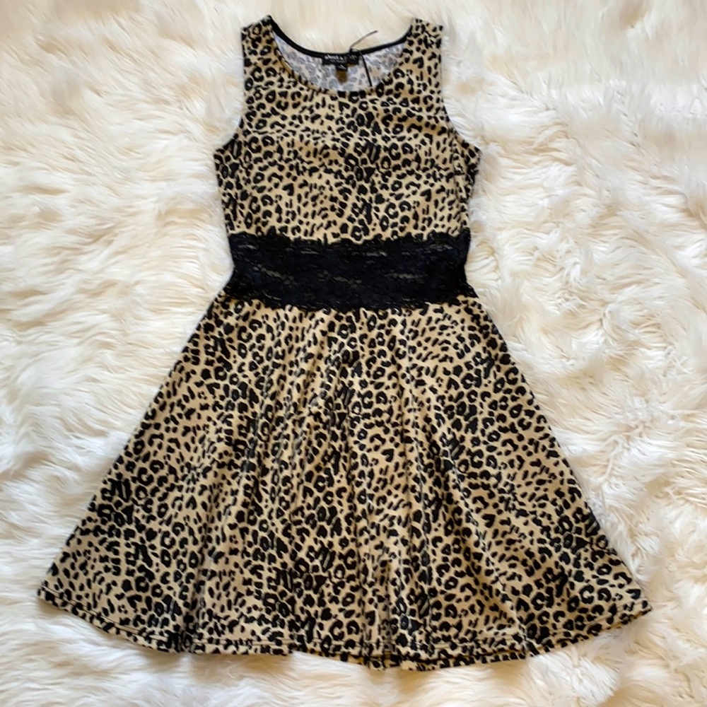 About A Girl • Leopard Print Lace Waist Fit & Flare Dress